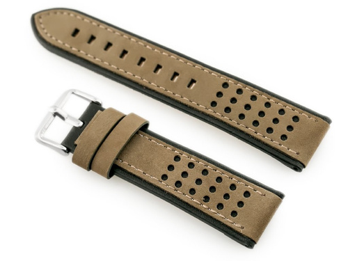 Pasek skórzany do zegarka W80 beżowy/czarny - 22mm