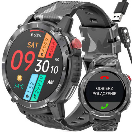 SMARTWATCH MĘSKI Rubicon RNCF08 - WYKONYWANIE POŁĄCZEŃ - BLUETOOTH CALL - ODTWARZACZ MP3 4GB (sr053a)